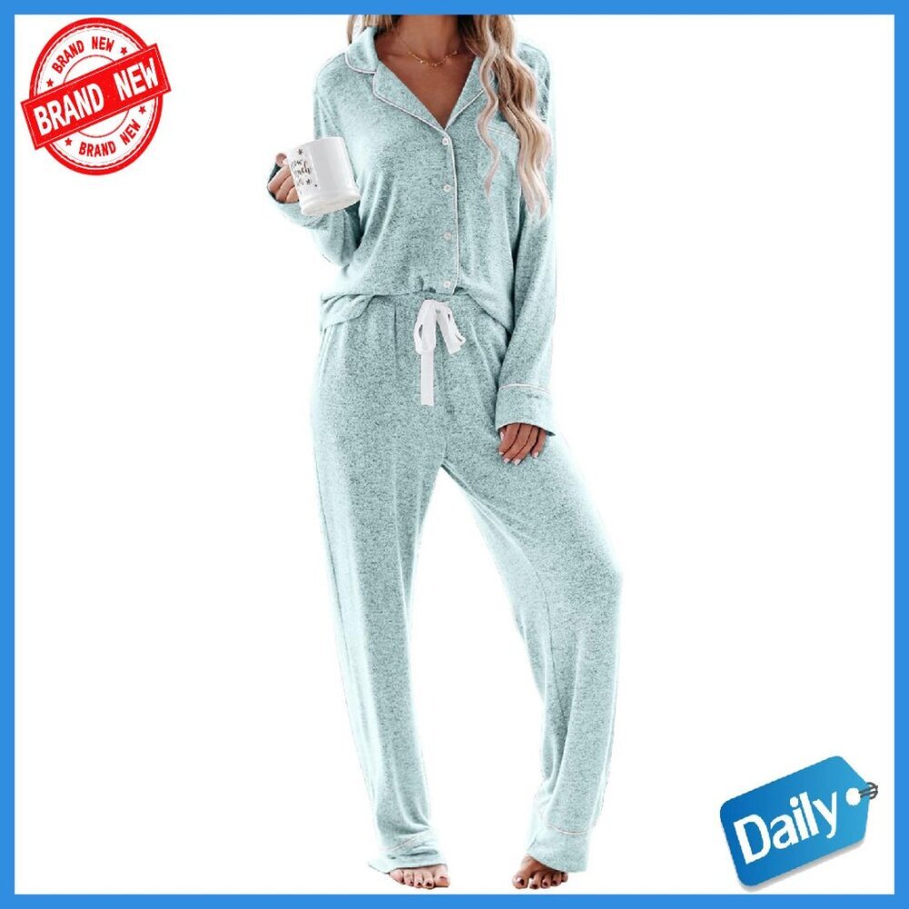Soft Modal Jersey Pajama Set Long Sleeve Button Down Lounge Sleepwear